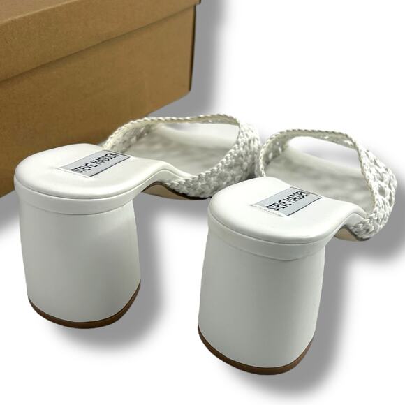 Steve Madden White Woven Heels Size 7 Slip On Mules Rafia Boho Beach Sandals - Picture 7 of 12